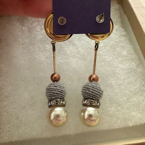 Vintage Dangle Earrings with Blue and Gold Accents - Picture 3 of 3